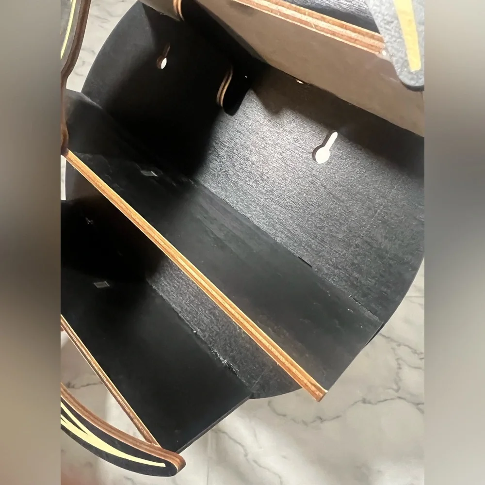 Moon Face black and blonde wood light wood display shelf small